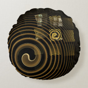 Hypnotic Golden Waves Modern Abstract Art Round Pillow