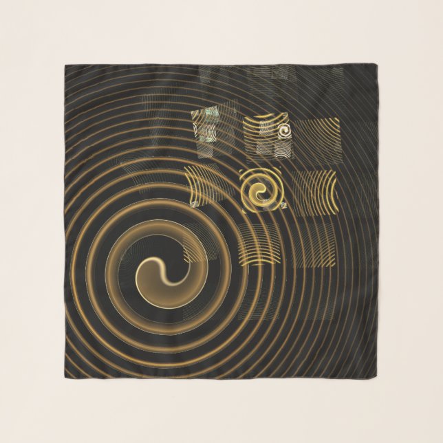 Hypnotic Golden Waves Modern Abstract Art Scarf (Front)