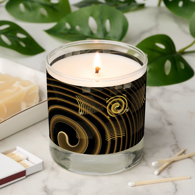 Hypnotic Golden Waves Modern Abstract Art Scented Candle (Lit)