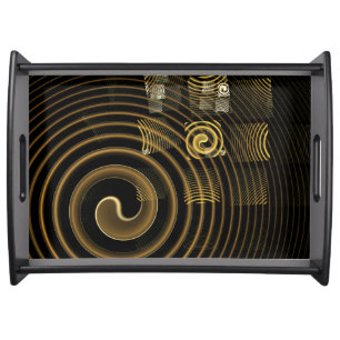 Hypnotic Golden Waves Modern Abstract Art Serving Tray