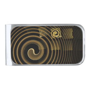 Hypnotic Golden Waves Modern Abstract Art Silver Finish Money Clip