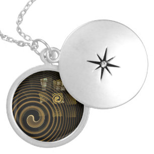 Hypnotic Golden Waves Modern Abstract Art Silver Plated Necklace
