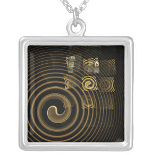 Hypnotic Golden Waves Modern Abstract Art Silver Plated Necklace