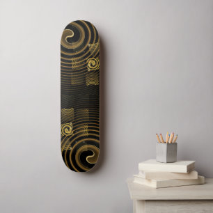 Hypnotic Golden Waves Modern Abstract Art Skateboard Deck