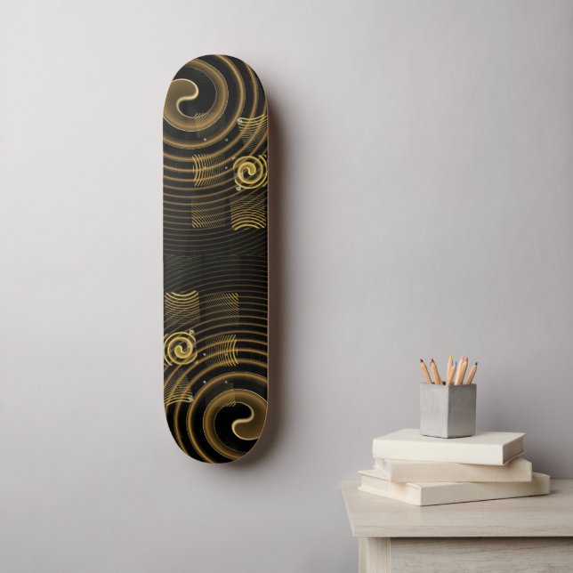 Hypnotic Golden Waves Modern Abstract Art Skateboard Deck (Wall Art)