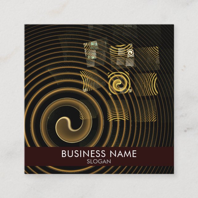 Hypnotic Golden Waves Modern Abstract Art Square Business Card (Front)