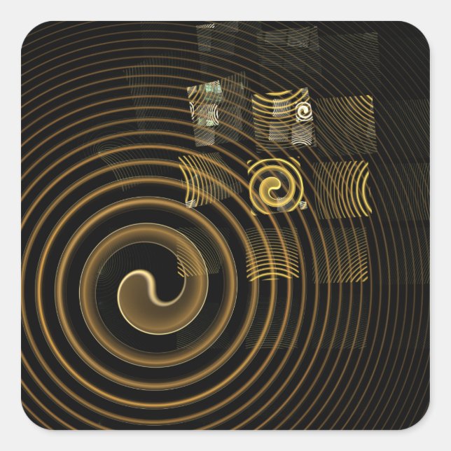 Hypnotic Golden Waves Modern Abstract Art Square Sticker (Front)