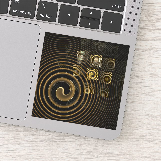 Hypnotic Golden Waves Modern Abstract Art Sticker (Detail)