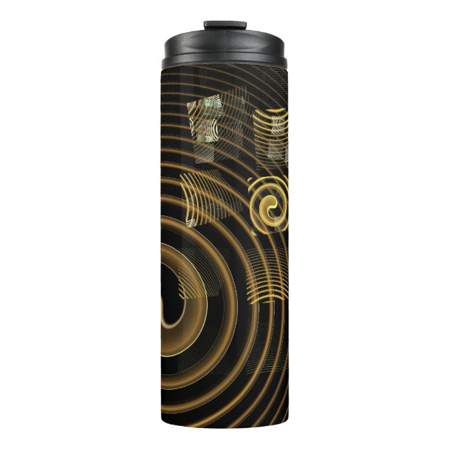 Hypnotic Golden Waves Modern Abstract Art Thermal Tumbler (Front)