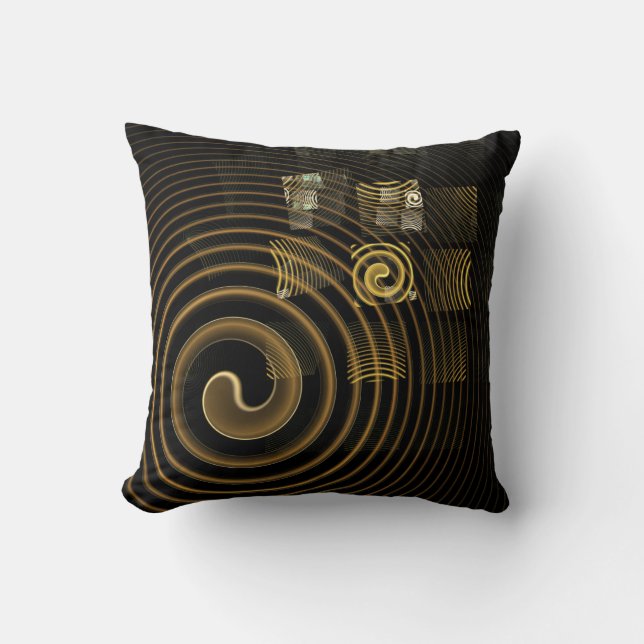 Hypnotic Golden Waves Modern Abstract Art Throw Pillow (Front)