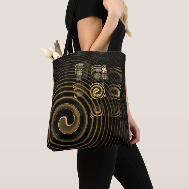 Hypnotic Golden Waves Modern Abstract Art Tote Bag (Close Up)