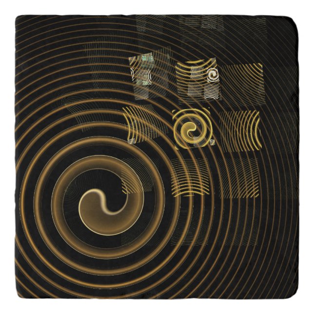 Hypnotic Golden Waves Modern Abstract Art Trivet (Front)