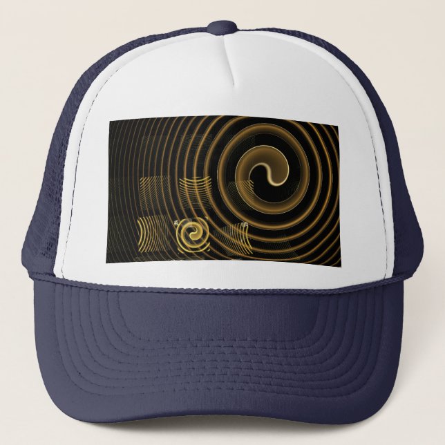 Hypnotic Golden Waves Modern Abstract Art Trucker Hat (Front)