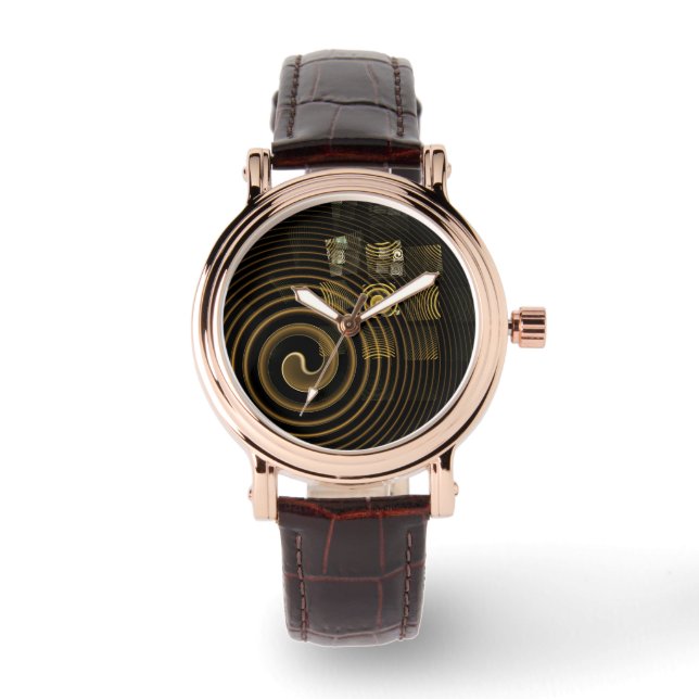Hypnotic Golden Waves Modern Abstract Art Watch (Front)
