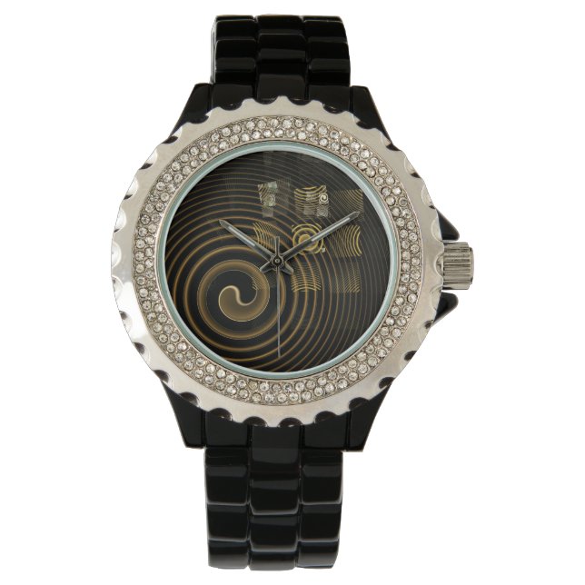Hypnotic Golden Waves Modern Abstract Art Watch (Front)
