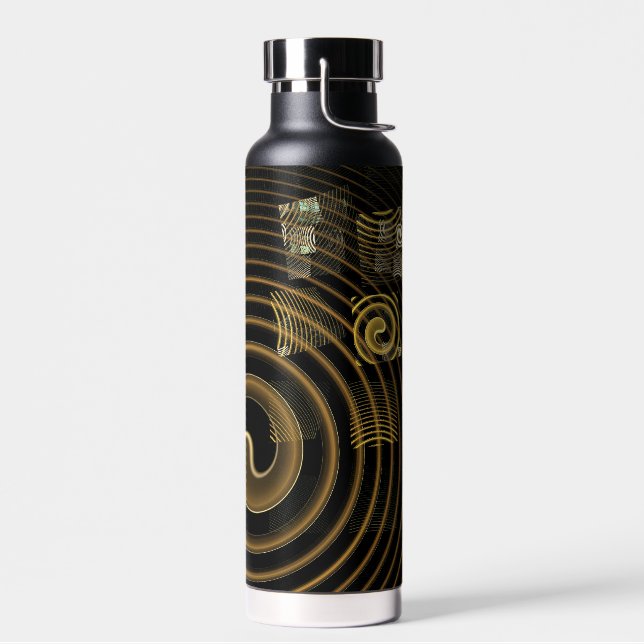Hypnotic Golden Waves Modern Abstract Art Water Bottle (Left)