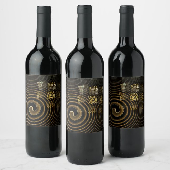 Hypnotic Golden Waves Modern Abstract Art Wine Label (Bottles)