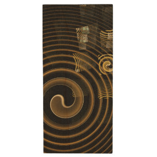 Hypnotic Golden Waves Modern Abstract Art Wood USB Flash Drive