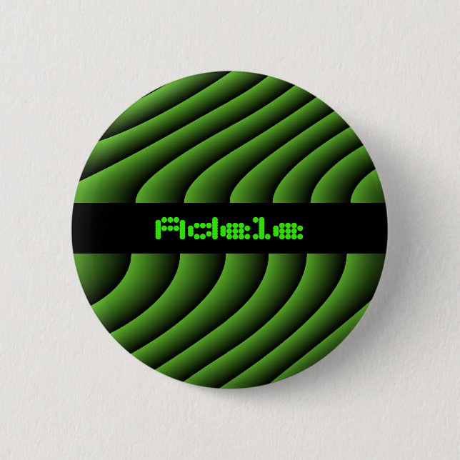 Hypnotic Green Wavy Lines Custom Name Pinback Button (Front)