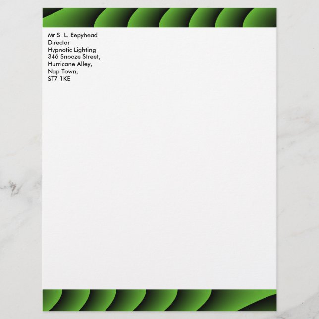 Hypnotic Green Wavy Lines Customizable Letterhead (Front)