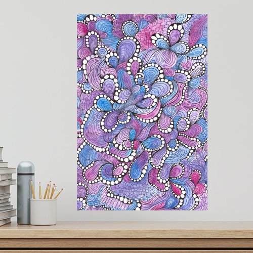 Hypnotic Hand_Drawn Purple Organic Swirls Artwork Poster
