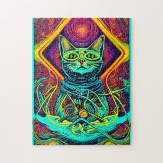 Hypnotic Illustration of a Colorful Cat  