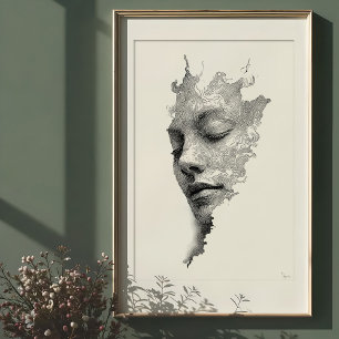 Hypnotic Lines: Intricate Monochrome Face Portrait Poster