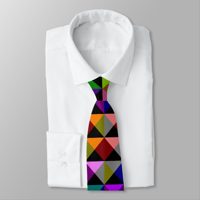 Hypnotic Multicolour Triangles Pattern Tie (Tied)
