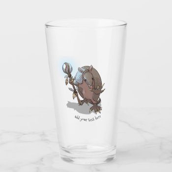 Hypnotic Mystic Armadillo Shaman And Staff Cartoon Glass by NoodleWings at Zazzle
