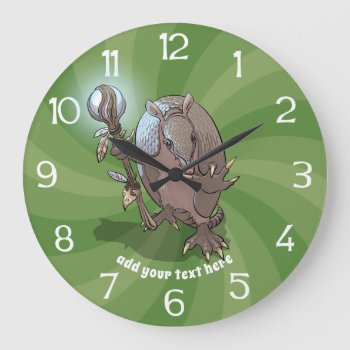 Hypnotic Mystic Armadillo Shaman And Staff Cartoon Large Clock by NoodleWings at Zazzle