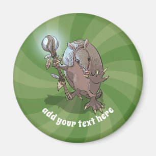 Hypnotic Mystic Armadillo Shaman And Staff Cartoon Magnet