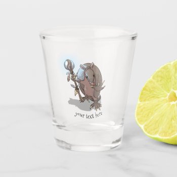 Hypnotic Mystic Armadillo Shaman And Staff Cartoon Shot Glass by NoodleWings at Zazzle