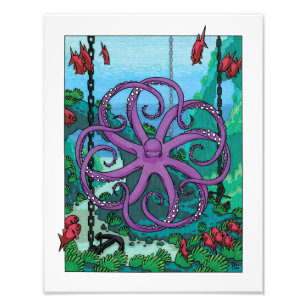 Hypnotic Octopus with Anchors Photo Print