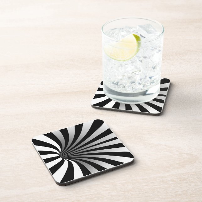 Hypnotic Optical Illusion Vortex Black Square Beverage Coaster (Right Side)