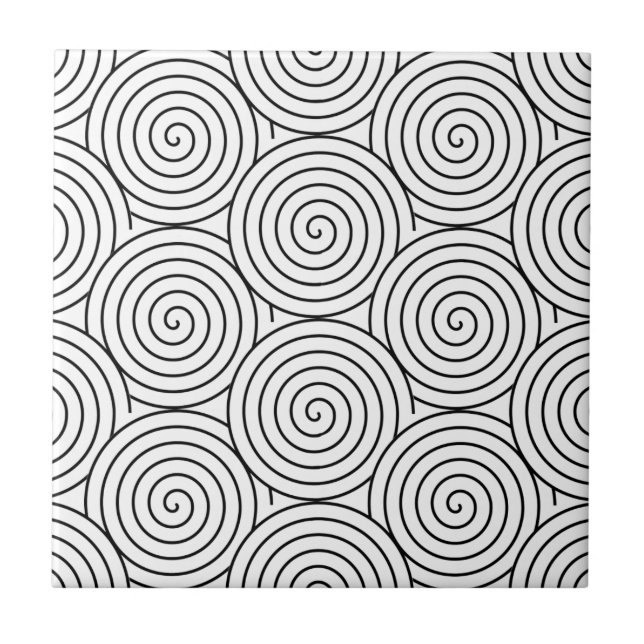 Hypnotic Pattern Black White Simple Minimal Circle Ceramic Tile (Front)