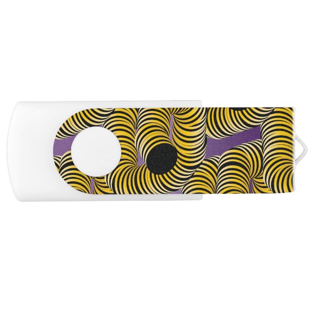 Hypnotic Psychadelic Yellow Black Swirls Flash Drive (Front)