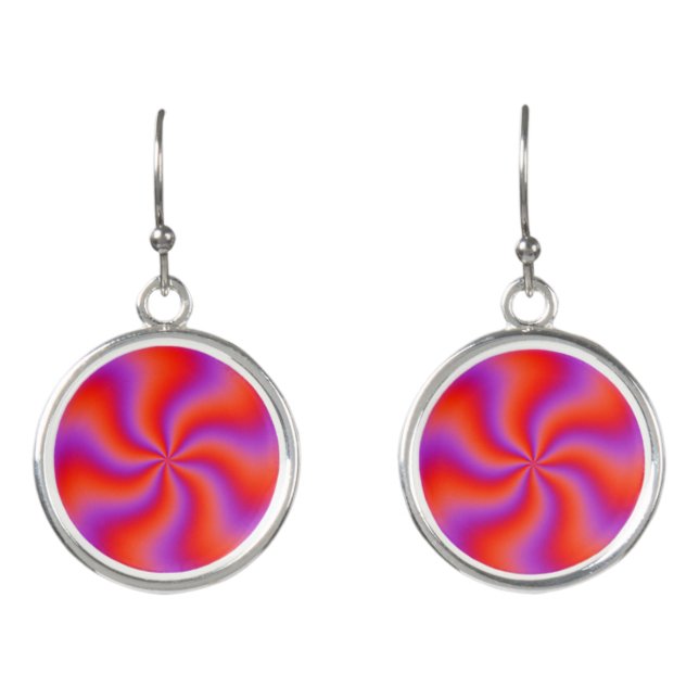 Hypnotic Spiral Optical Illusion Funny Neon Earrings (Front)