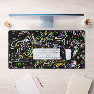Hypnotic Swirl Energy in Green Desk Mat