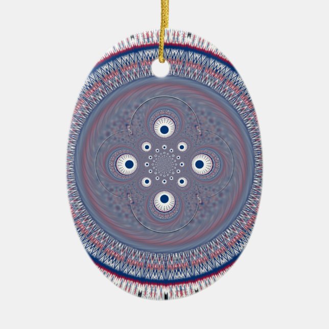 Hypnotic Symmetry: Abstract Geometric Art Ceramic Ornament (Front)