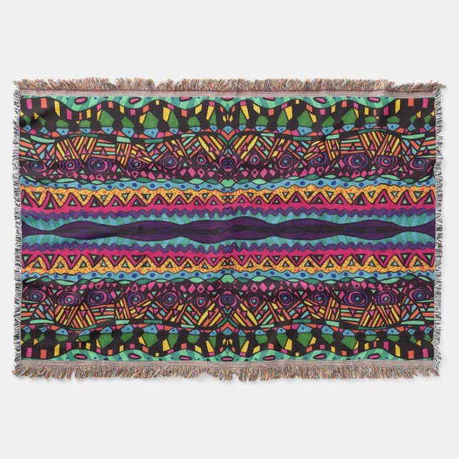 Hypnotic Voyage – Colorful Abstract Art Pattern Throw Blanket (Front)