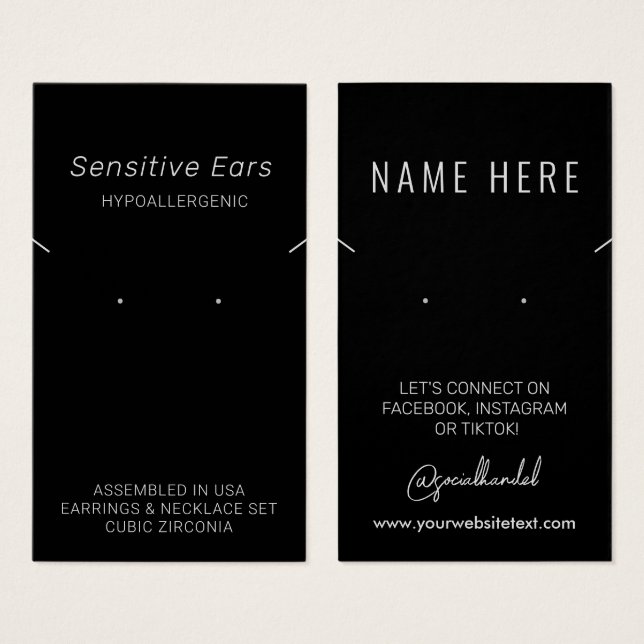 Hypoallergenic Jewelry Display Card (Front & Back)