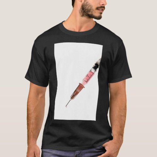 Hypodermic Syringe filled with colourful liquid as T_Shirt