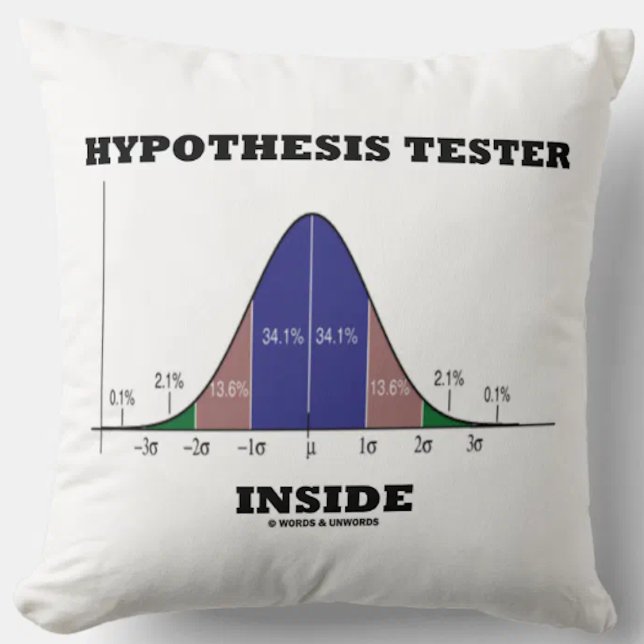 Hypothesis Tester Inside (Bell Curve Humor) Throw Pillow (Stats attitude throw pillow featuring normal distribution curve/bell curve for any hypothesis tester)
