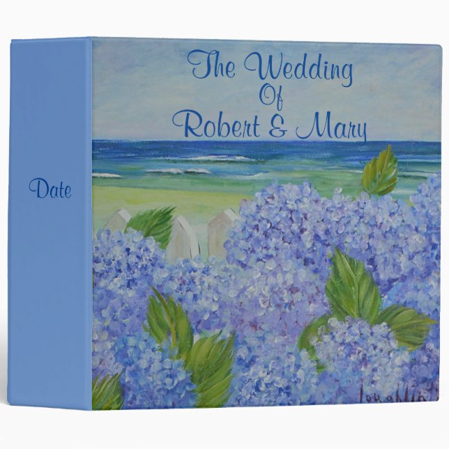 Hyrangeas By The Sea Wedding Organizer 3 Ring Binder (Front/Spine)