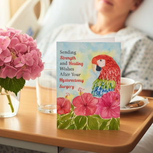 Hysterectomy Healing Scarlet Macaws, Hibiscus Card