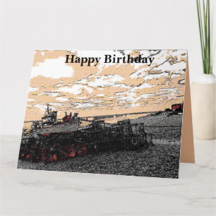Hythe fishing boat with lobster pots birthday card