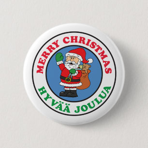 Hyvaa Joulua Finnish Christmas Santa Button