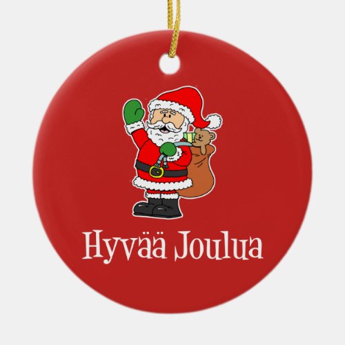 Hyvaa Joulua Finnish Christmas Santa Ornament
