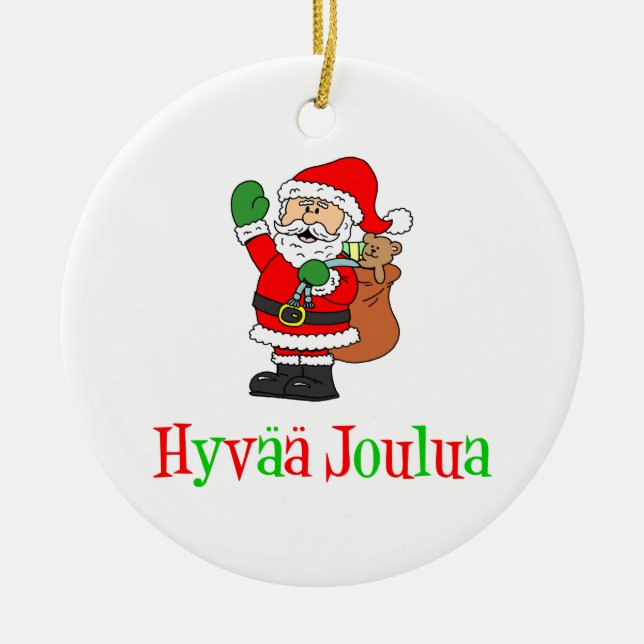 Hyvaa Joulua Finnish Christmas Santa Ornament (Front)