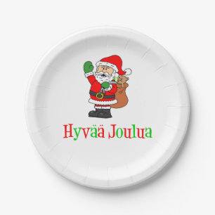 Hyvaa Joulua Finnish Christmas Santa Paper Plates
